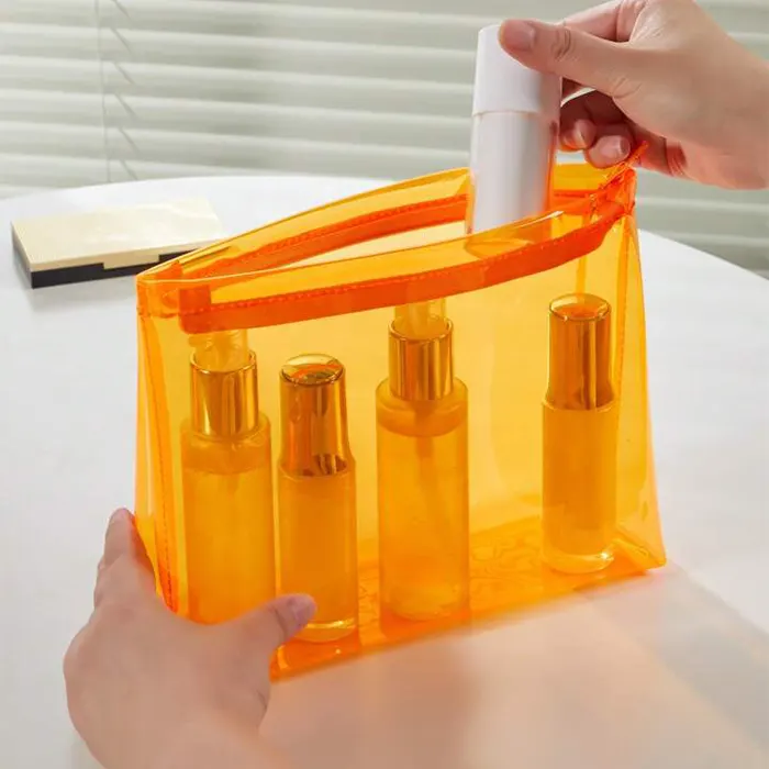 کیف لوازم آرایشی ضد آب شین رنگ نارنجی - گالری لیلیوم